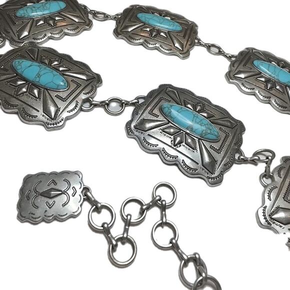 Ariat Accessories - Rectangular Silver Tone Turquoise Concho Chain Western Belt Womens M Festival